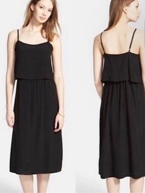 H&M Black Flowy Midi Dress XL Layered Sleeveless Cami Dress Casual Summer